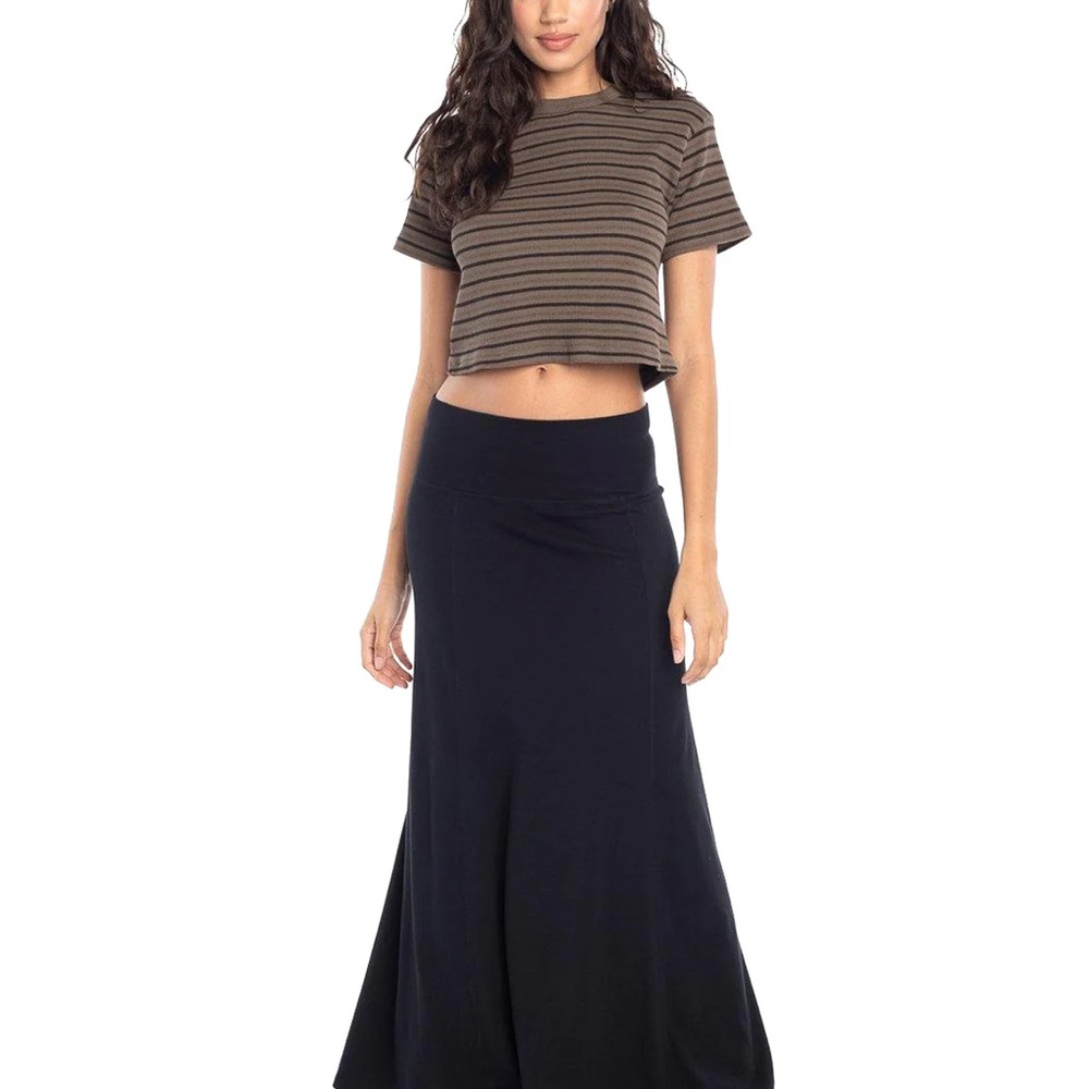 Hard Tail Black Maxi Skirt with Flared Hem